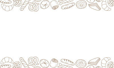 bakery themed background with blank space. hand drawn line illustration as border on white background