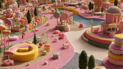 Whimsical Candy Land Metropolis - A Dreamlike Miniature World of Sweet Delights.