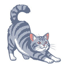 Playful Cat Stretch: Charming illustration of a domestic cat mid-stretch, depicting its playful posture and relaxed body.