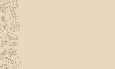 bakery themed background with blank space. hand drawn line illustration on light brown background