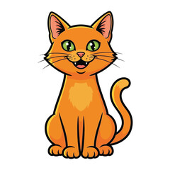 Playful feline's charm: A cheerful cartoon cat sits, its orange coat and vibrant green eyes filled with joy. This image embodies the essence of domestic serenity, making it perfect for any project.