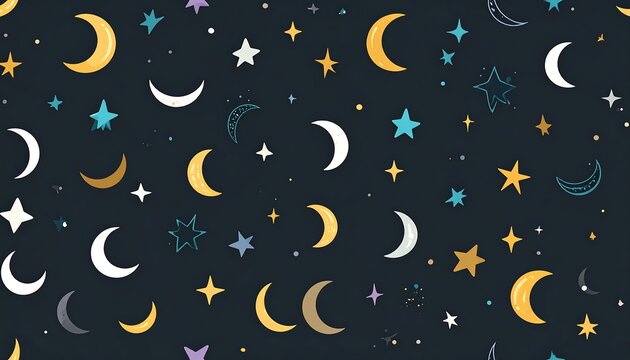Cute night sky pattern with moons and stars