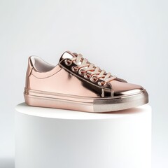 metallic rose gold designer sneakers with a soft sheen,