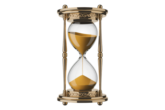 Elegant golden hourglass counting down the minutes, time ticking slowly