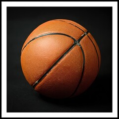 Close-up of an orange basketball against black