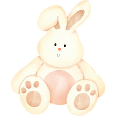 ​A simple, cute watercolor bunny sitting with its paws and a sweet, gentle expression.

