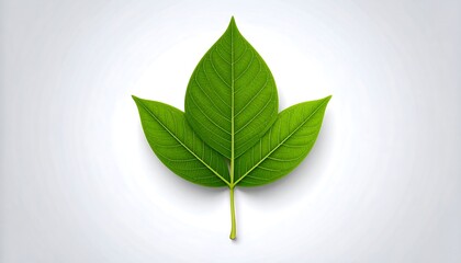 Three vibrant green leaves on a light gray background