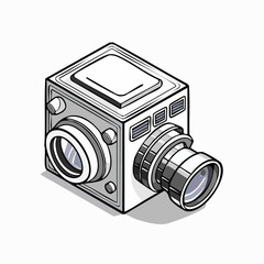 Isometric illustration of a vintage camera.