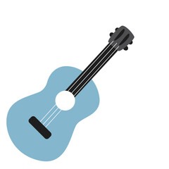 Blue guitar 2d illustration with strings, classical musical instrument. Great for melody, sound, music, performance, culture, art, learning, or creative projects.
