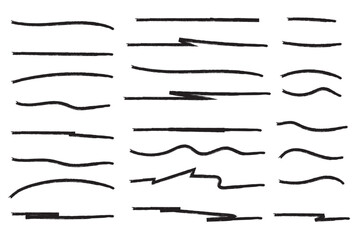 Set of hand drawn pen lines vector illustration design element, grunge strokes, doodle lines underline scribble