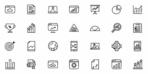 Fototapeta premium Collection of business and finance themed doodle icons representing data analysis and growth strategies