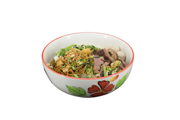 Noodle Dish: A vibrant and appetizing bowl of noodles featuring a medley of fresh ingredients. A celebration of culinary diversity.