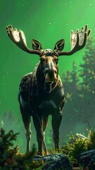 Moose in a vibrant green forest