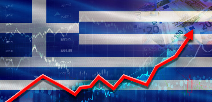 Greece financial growth on market graph. Greek economic growth on financial graph