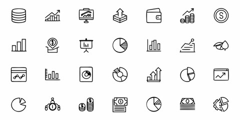 Fototapeta premium Illustration of finance and business icons representing data analysis and financial growth in black and white