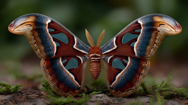 Atlas moth showing intricate wing patterns and markings - Powered by Adobe