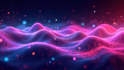 Abstract waves of glowing neon particles undulating like an endless ocean of digital information. Smooth motion creates a futuristic, sci-fi-inspired visualization of quantum data streams