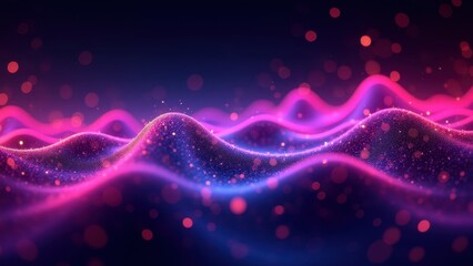Abstract waves of glowing neon particles undulating like an endless ocean of digital information. Smooth motion creates a futuristic, sci-fi-inspired visualization of quantum data streams