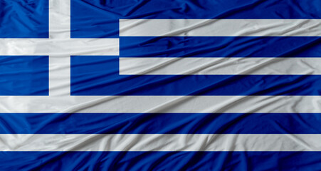 Greek flag waving. Flag of Greece with cloth texture