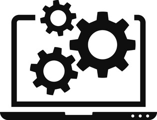 laptop and gears icon isolated on white background.   