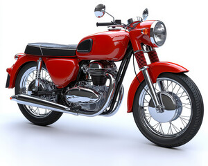 Obraz premium Classic Red Motorcycle on White Background Showcasing Chrome Details and Vintage Design in Hyperrealistic Quality