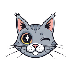 Whimsical Cat Illustration: A charming and playful illustration of a cat with a winking eye, capturing a sense of joy and the imagination.
