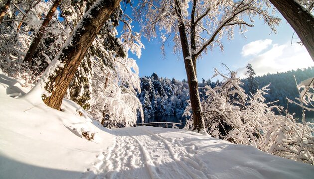 Snowy path through a winter forest - Powered by Adobe