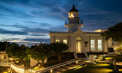 view of heritage of Kaohsiung lighthouse in Cijin island during the evening in Taiwan
