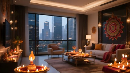 Contemporary Urban Apartment Diwali Setup Modern City