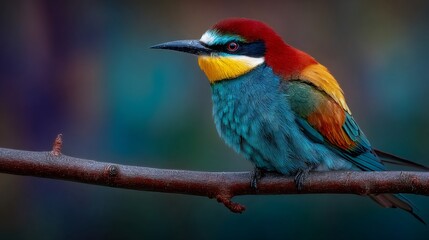 European bee eater bird perching on a branch