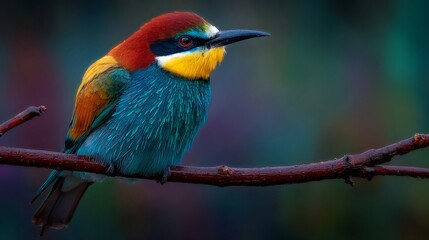 Fototapeta premium European bee eater bird perching on a wet branch
