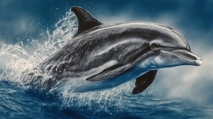 Fototapeta premium Dolphin jumping out of ocean water splashing