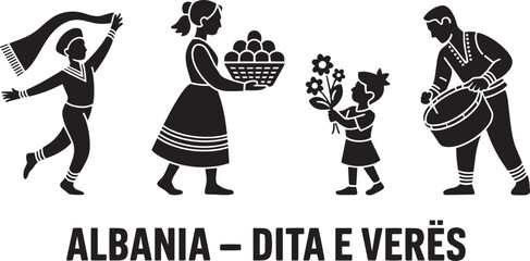 Albanian Spring Day Celebration Vector Illustration Depicting Traditional Customs and Festivities in Albania