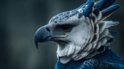 Harpy eagle predator bird close up looking away