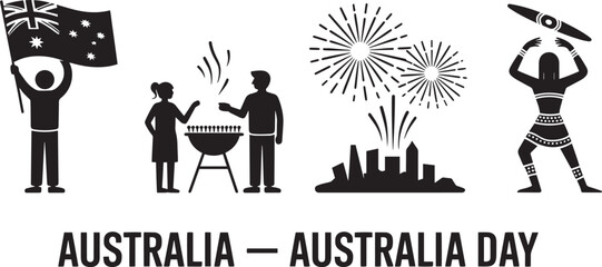 Australia Day Silhouette Vector Illustration Depicting National Pride and Outdoor Festivities