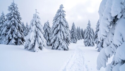 Fototapeta premium Snowy pine forest path