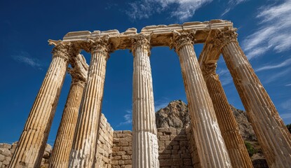 Obraz premium Ancient stone columns against a clear blue sky