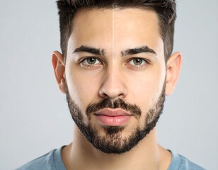 Man's face, split into two halves, showing before and after image