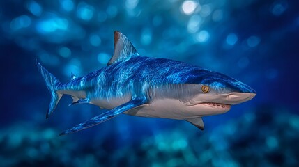 Naklejka premium Shark swimming in deep blue ocean water