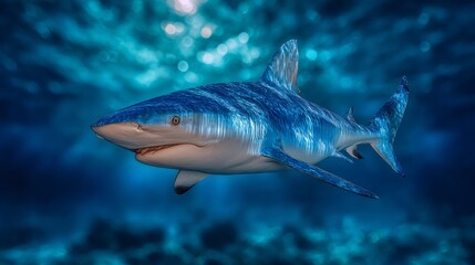 Fototapeta premium Shark swimming in blue ocean underwater habitat