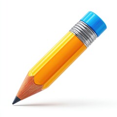 A sharpened yellow pencil with a blue eraser and metallic ferrule, angled slightly to the right against a white background