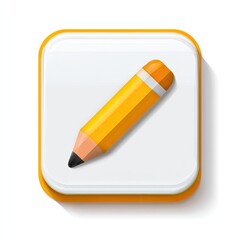 A yellow-orange square button features a diagonally placed, realistically rendered yellow pencil with a graphite tip