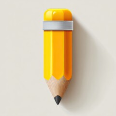 A digitally rendered, bright yellow pencil with a grey eraser and sharpened point, casting a subtle shadow on a light background