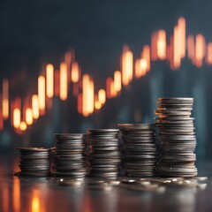 Stacked Coins Reflecting Financial Growth Against Abstract Chart.