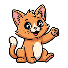 Playful Feline Greeting: An adorable cartoon cat, waving hello and looking friendly, exuding warmth and approachability, a charming illustration perfect for conveying joy and cheerfulness.
