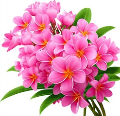 Fototapeta premium Vibrant pink plumeria bouquet against white