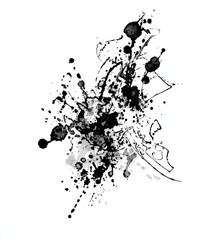 Abstract ink splatters and marks on white background