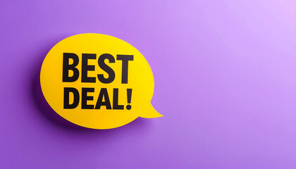 Yellow oval bubble with BEST DEAL message in bold black letters, plain purple gradient backdrop