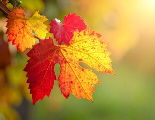 Obraz premium Autumn grape leaves bathed in golden sunlight (1)
