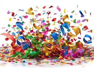 Fototapeta premium Colorful confetti and streamers explode in a festive display